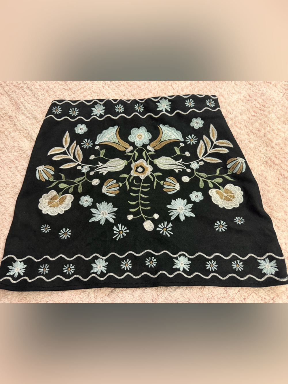 Altar'd State Black Mini Skirt with Floral Embroidery- Size L